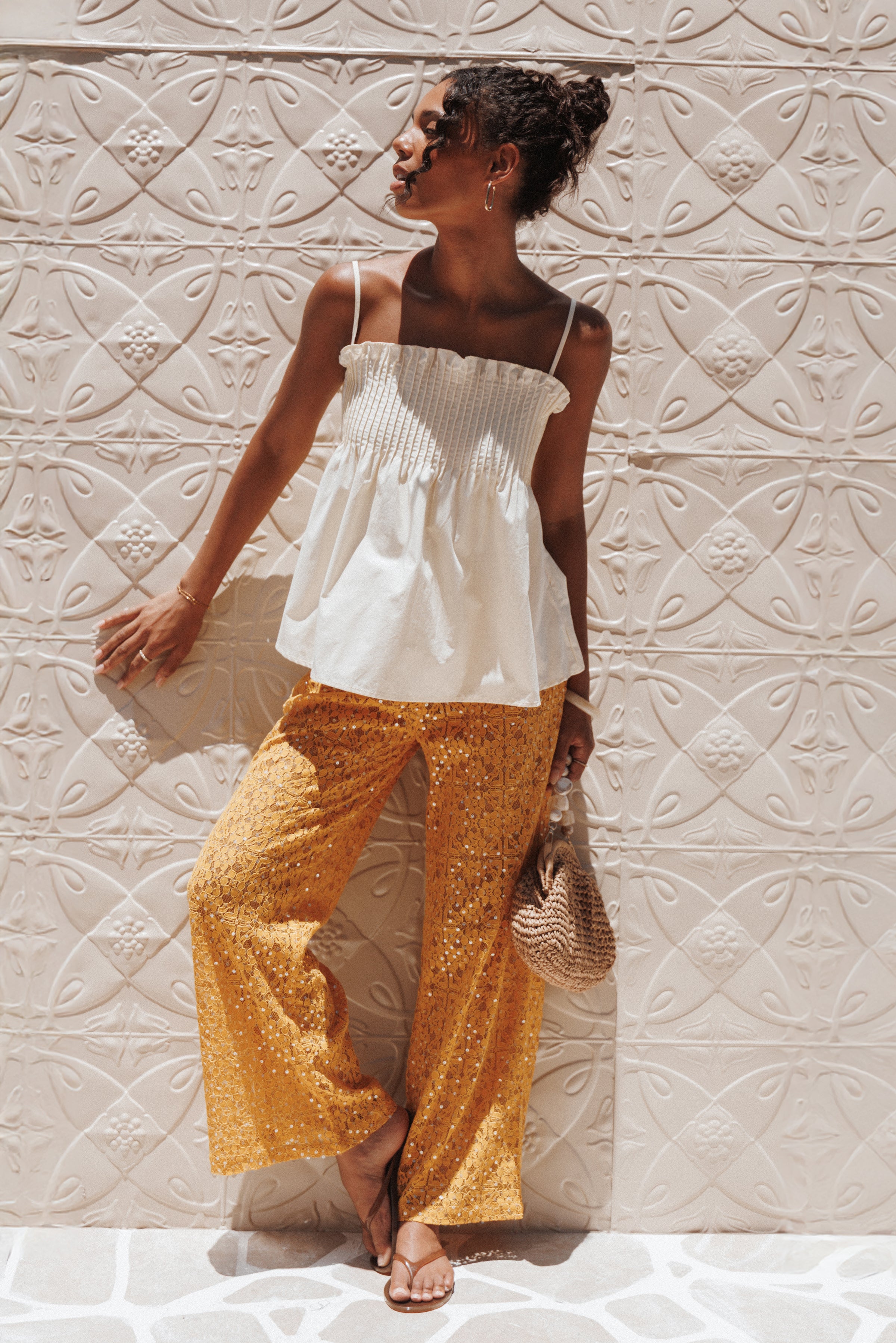 BOTTOMS Jacinta Sequin Lace Pant - Mango