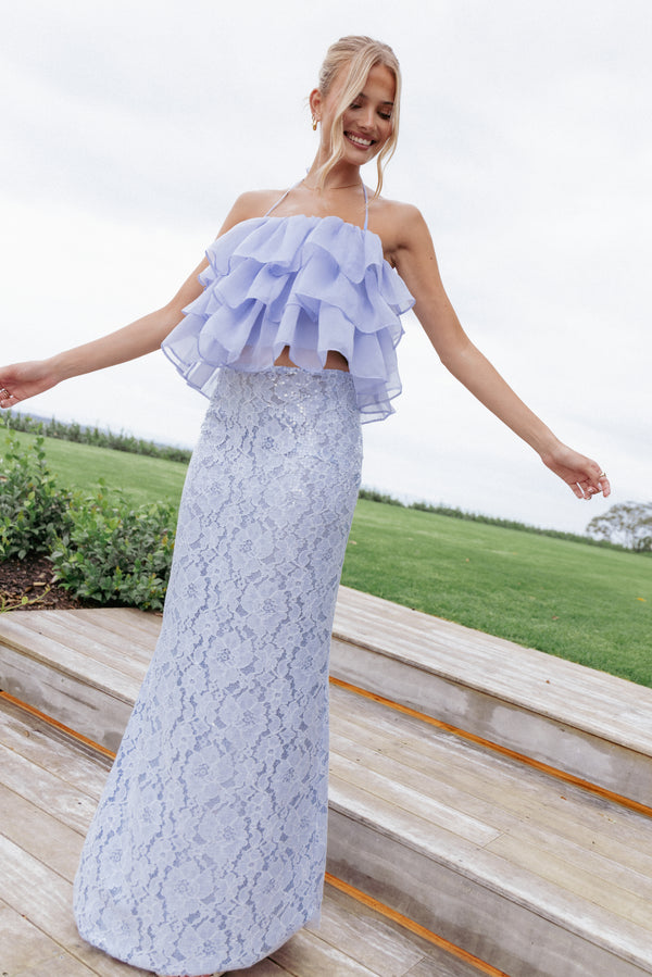 BOTTOMS Jennings Lace Maxi Skirt - Blue Sequin