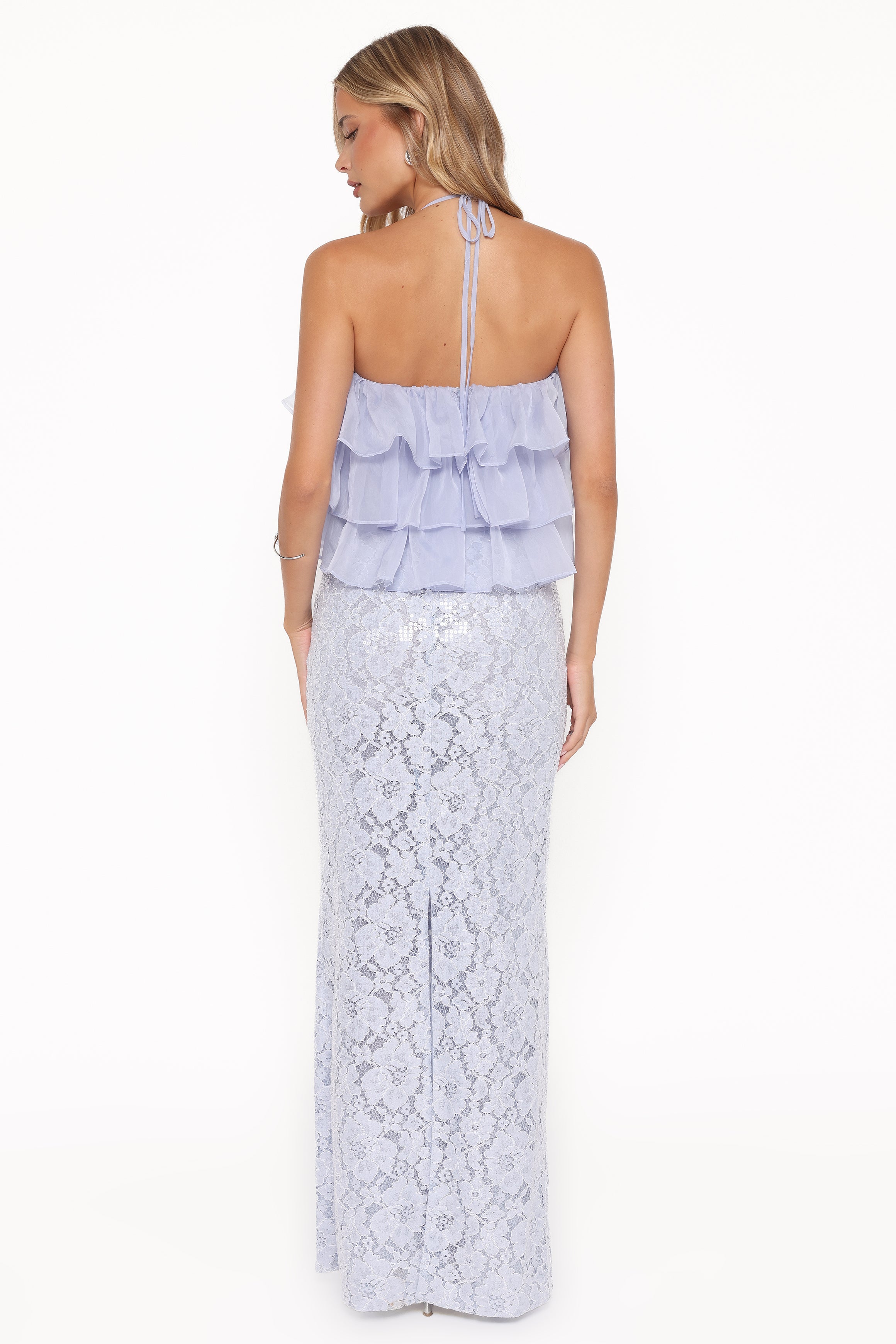 BOTTOMS Jennings Lace Maxi Skirt - Blue Sequin