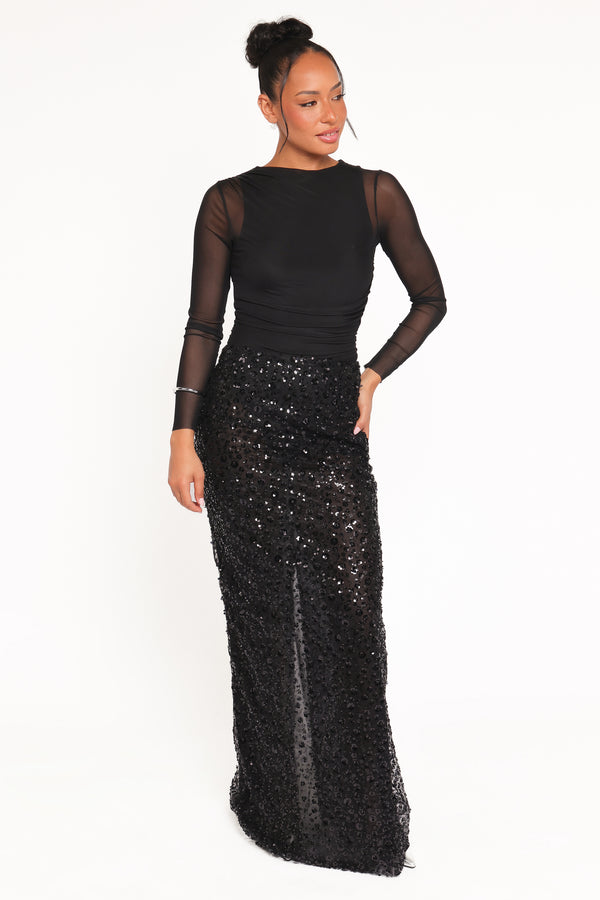 BOTTOMS Jennings Sequin Maxi Skirt - Black