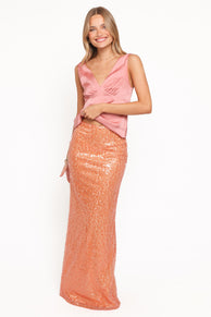 BOTTOMS Jennings Sequin Maxi Skirt - Orange Sequin