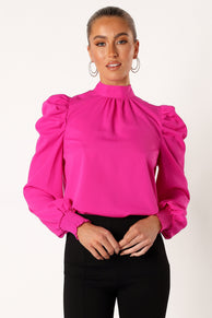 BOTTOMS @Jenny Puff Sleeve Blouse - Magenta