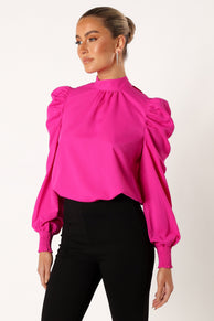 BOTTOMS @Jenny Puff Sleeve Blouse - Magenta