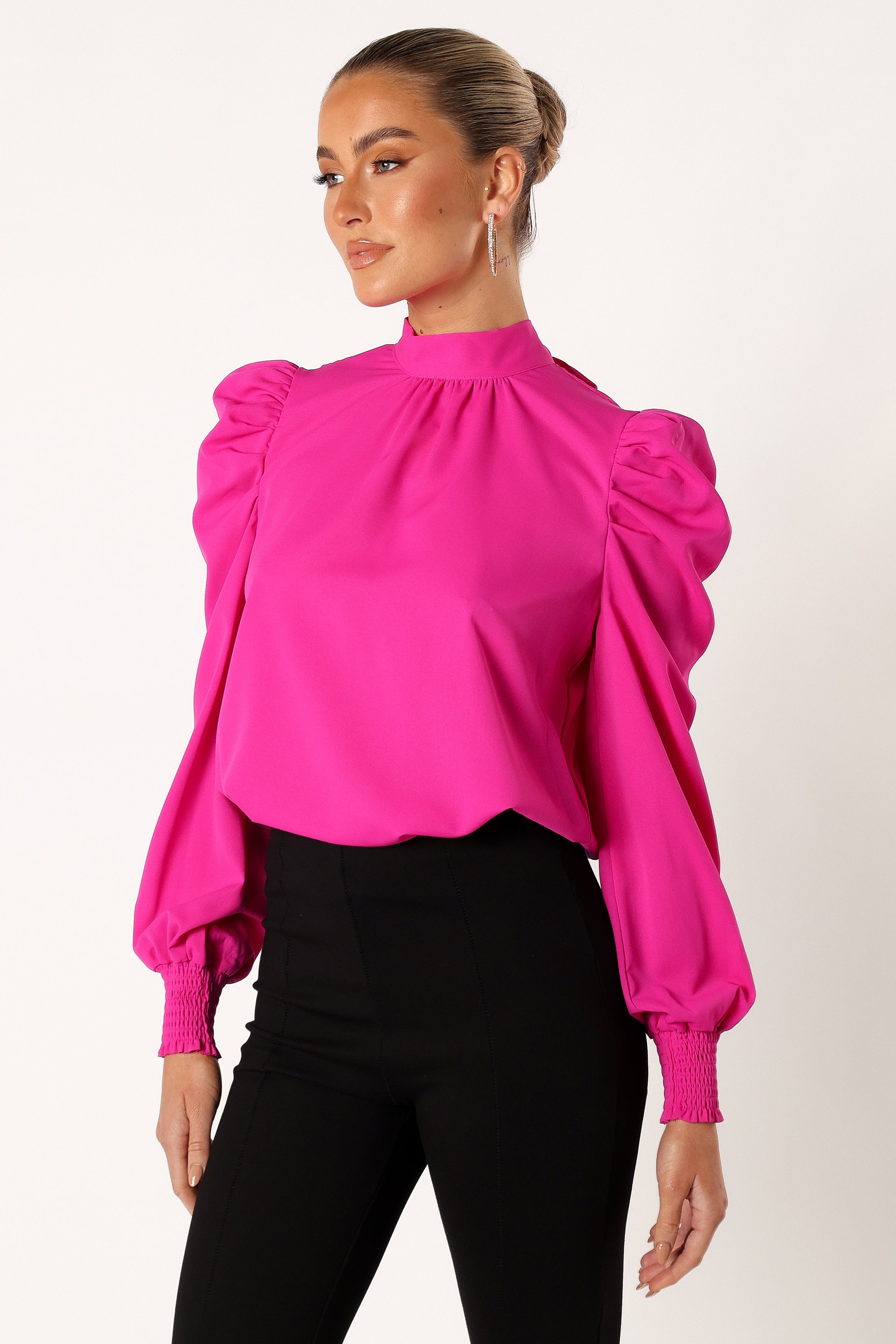 BOTTOMS @Jenny Puff Sleeve Blouse - Magenta