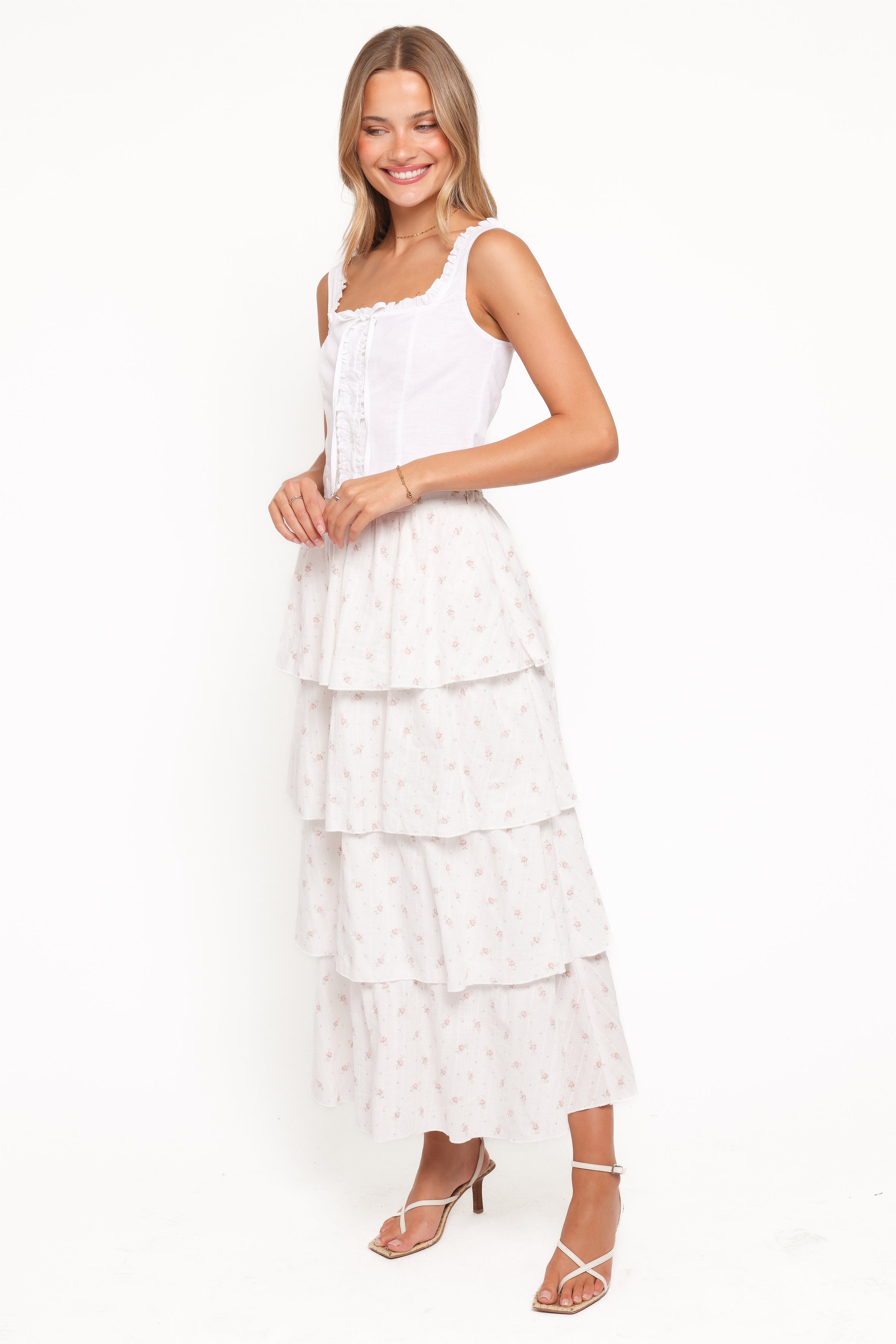 BOTTOMS Jorath Tiered Maxi Skirt - White Floral