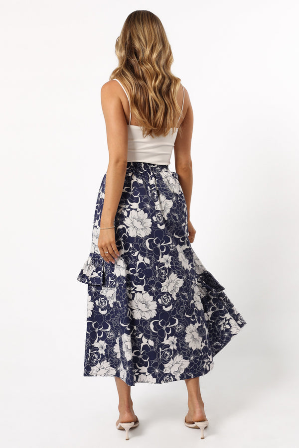 BOTTOMS @Josephine Tiered Midi Skirt - Navy