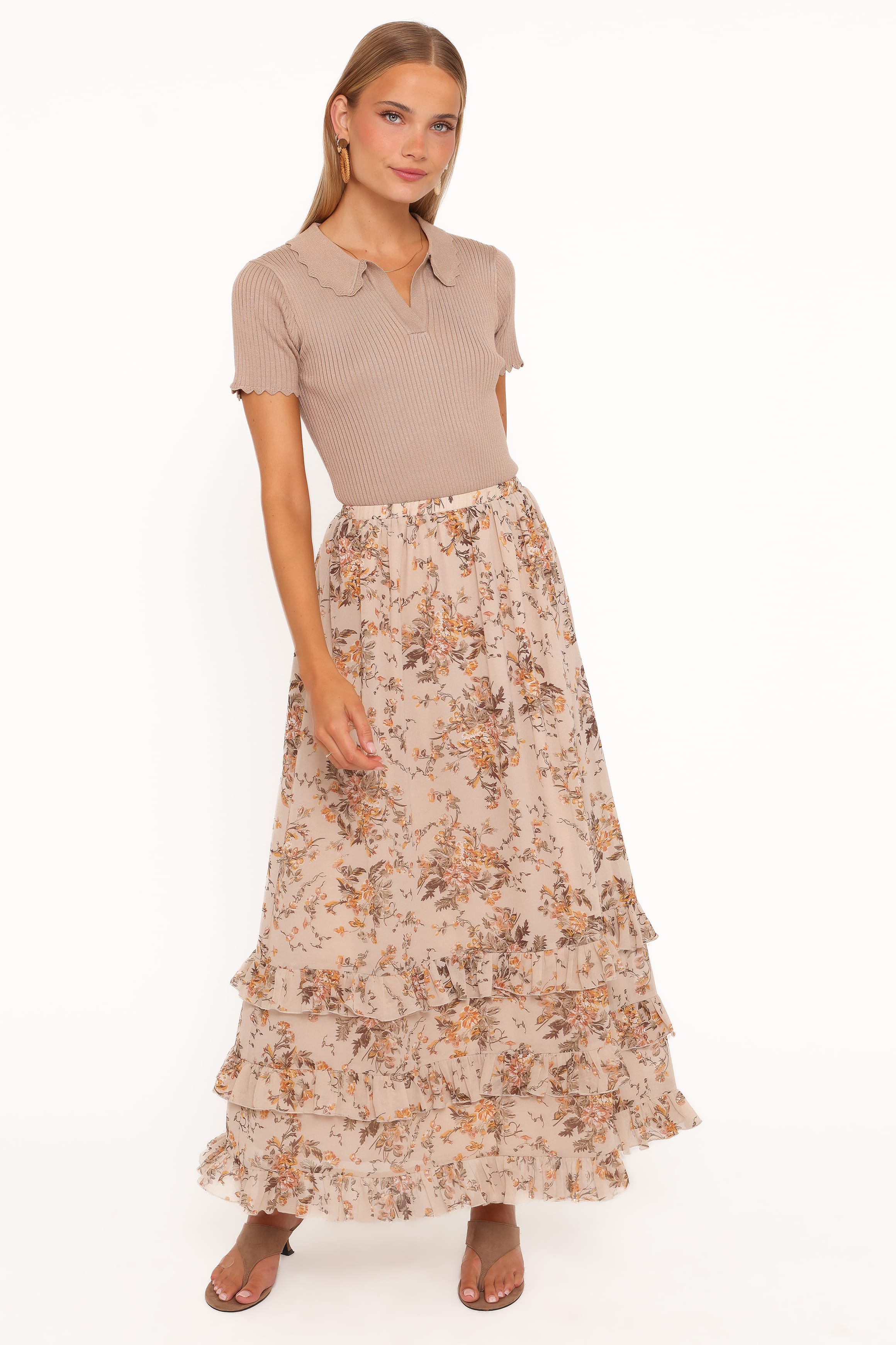 BOTTOMS Kadie Maxi Skirt - Beige Floral