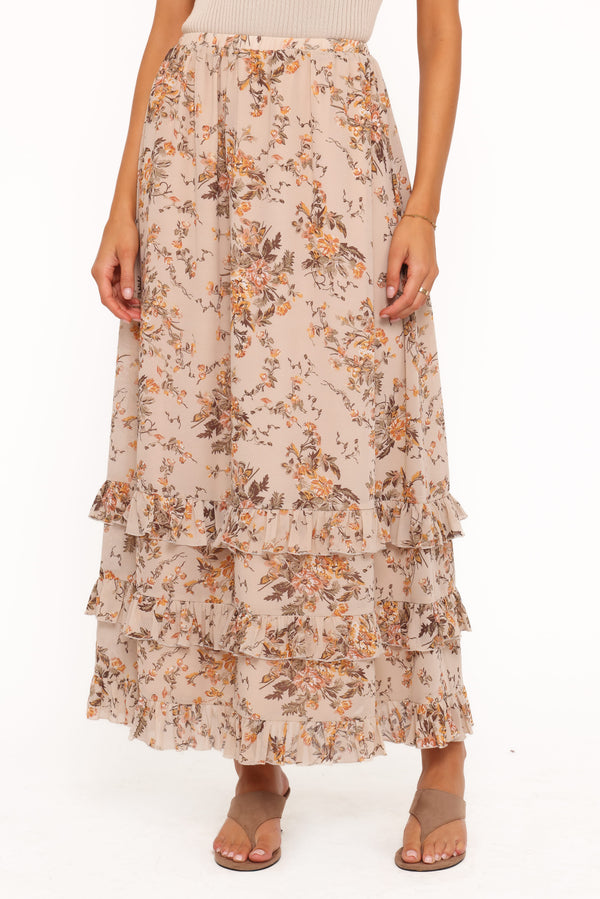 BOTTOMS Kadie Maxi Skirt - Beige Floral