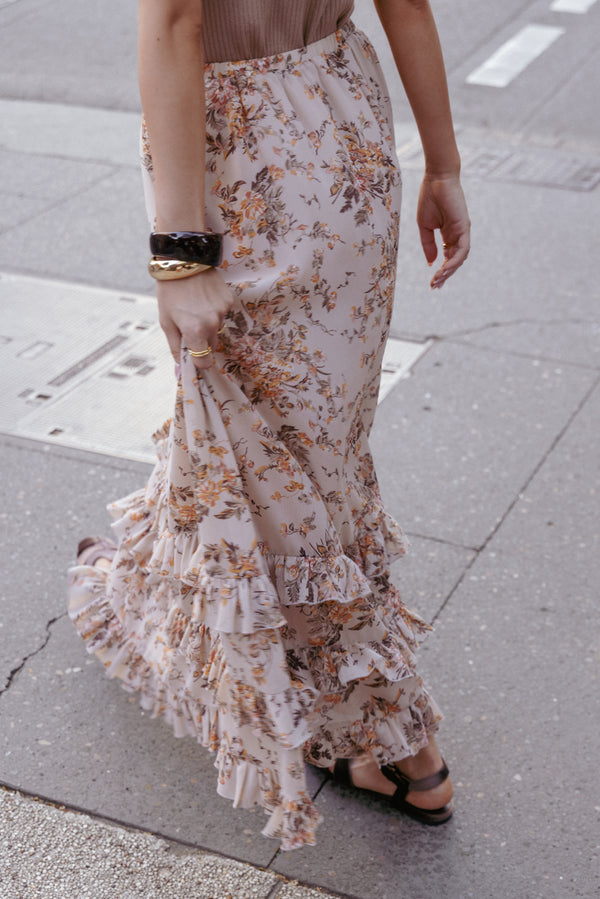 BOTTOMS Kadie Maxi Skirt - Beige Floral