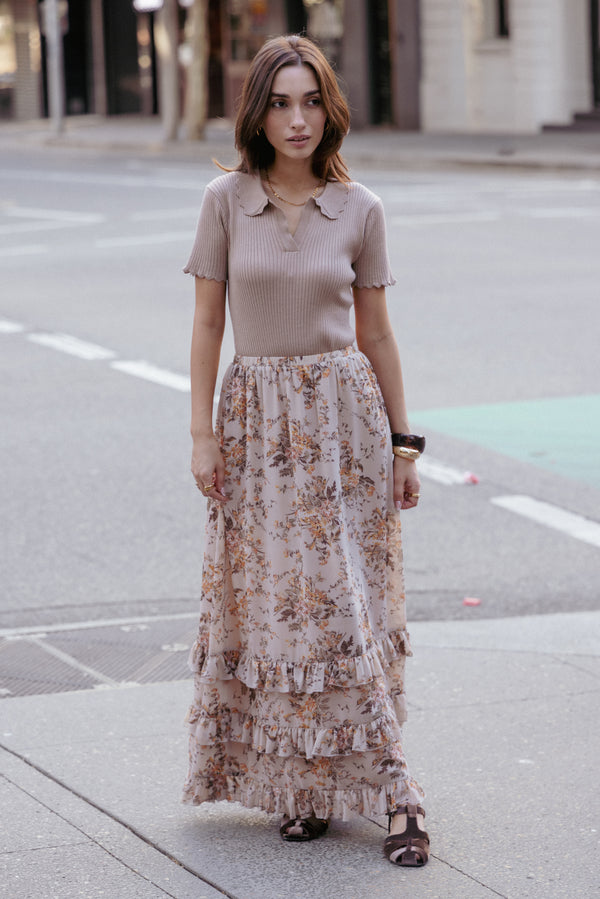 BOTTOMS Kadie Maxi Skirt - Beige Floral