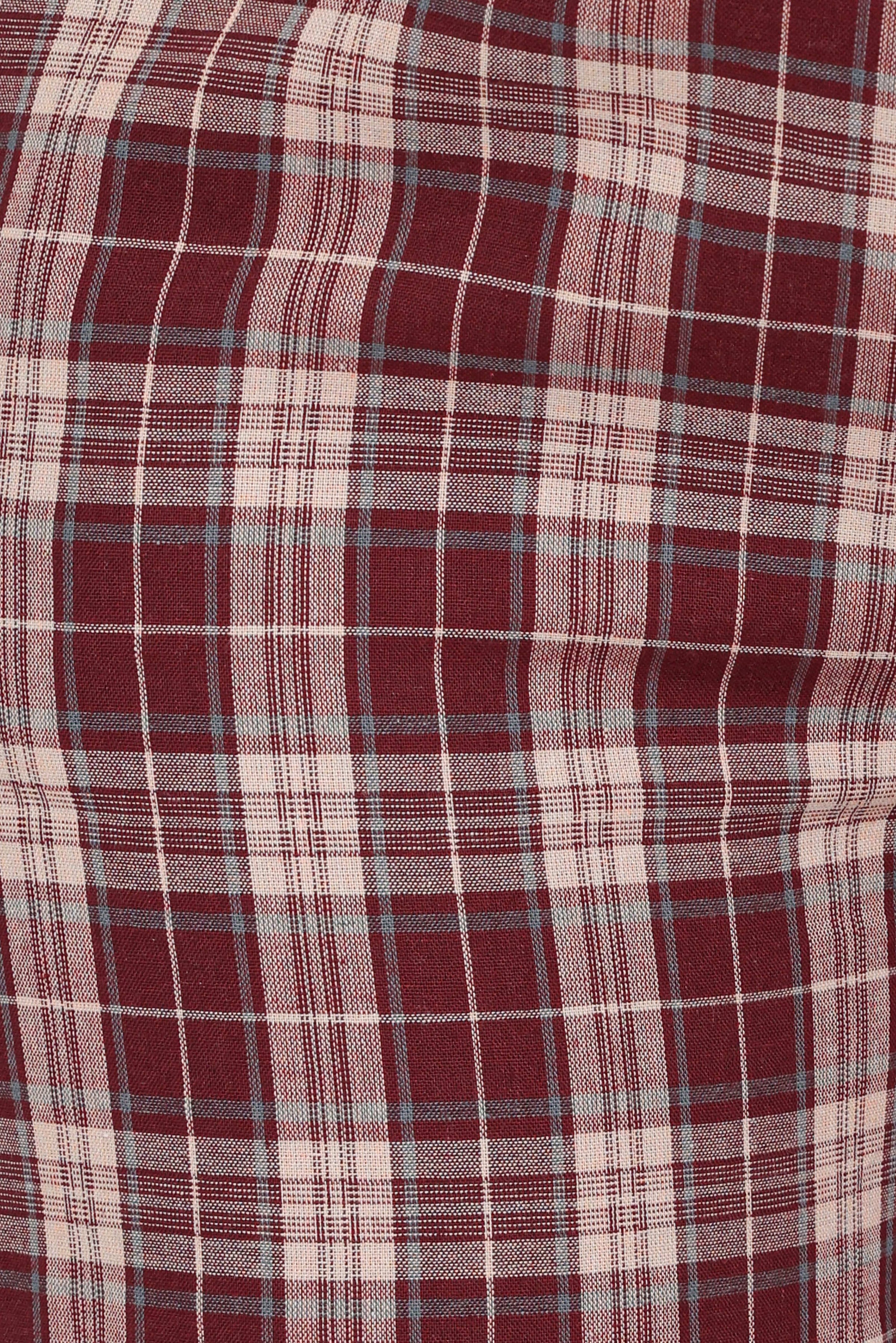 BOTTOMS Kaelia Frill Hem Straight Pant - Burgundy Plaid