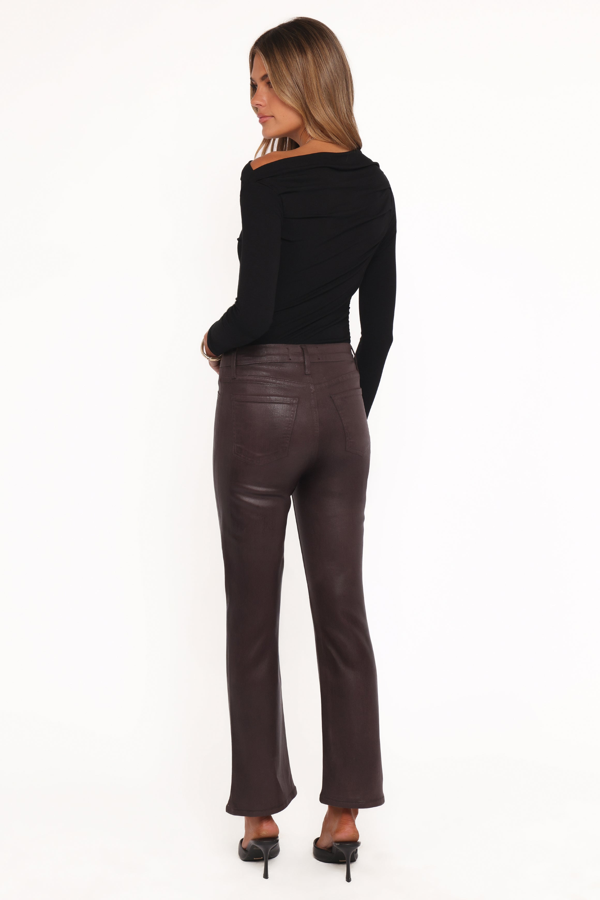 BOTTOMS Kalindi Coated Cropped Bootcut Jean - Espresso