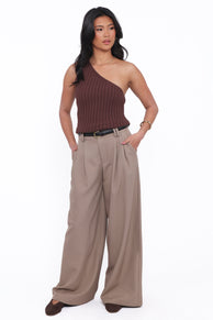 BOTTOMS Kathryn Wide Leg Pant - Beige