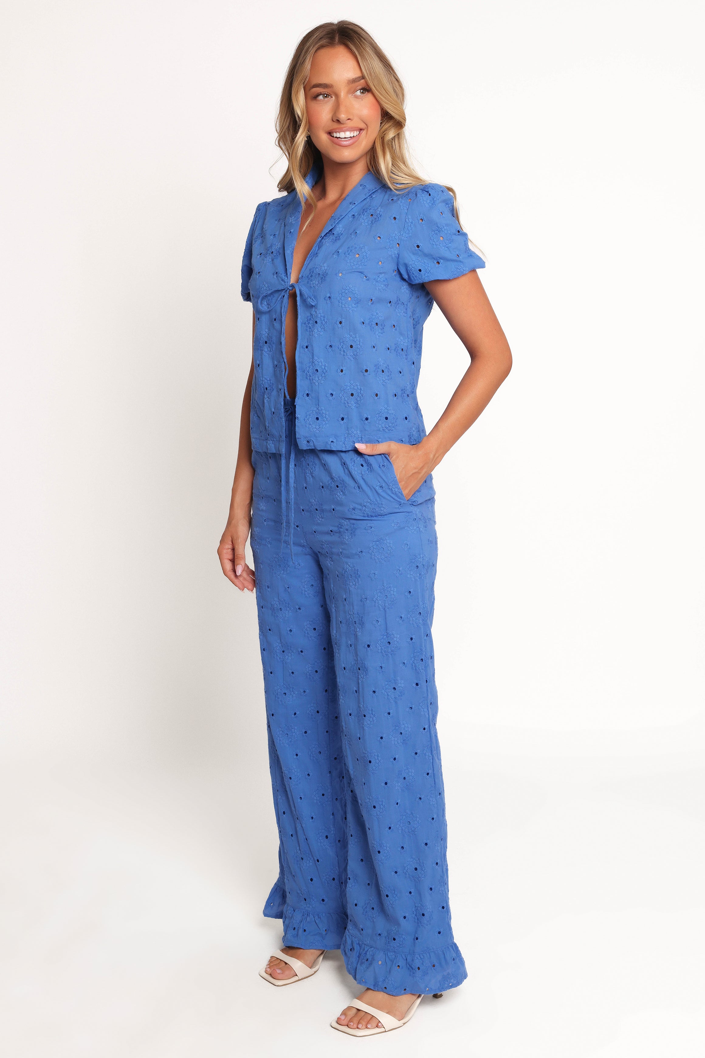 BOTTOMS Katya Embroidered Pants - Cobalt