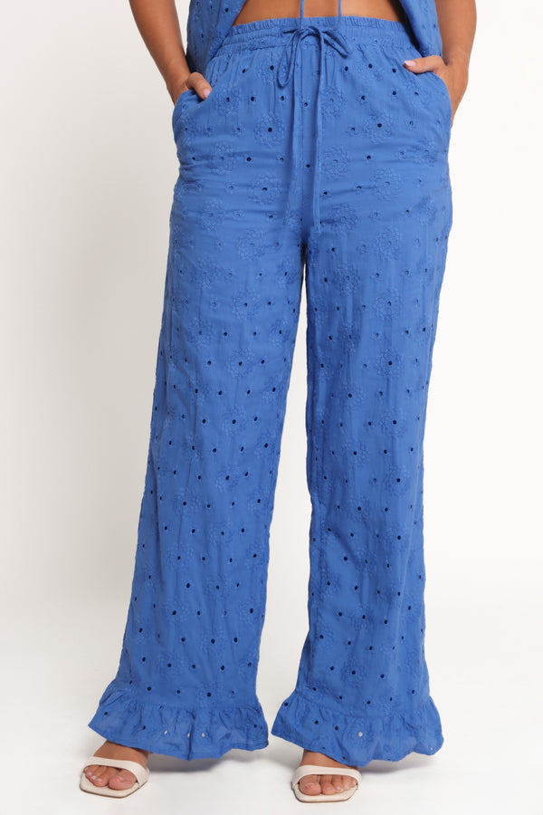 BOTTOMS Katya Embroidered Pants - Cobalt