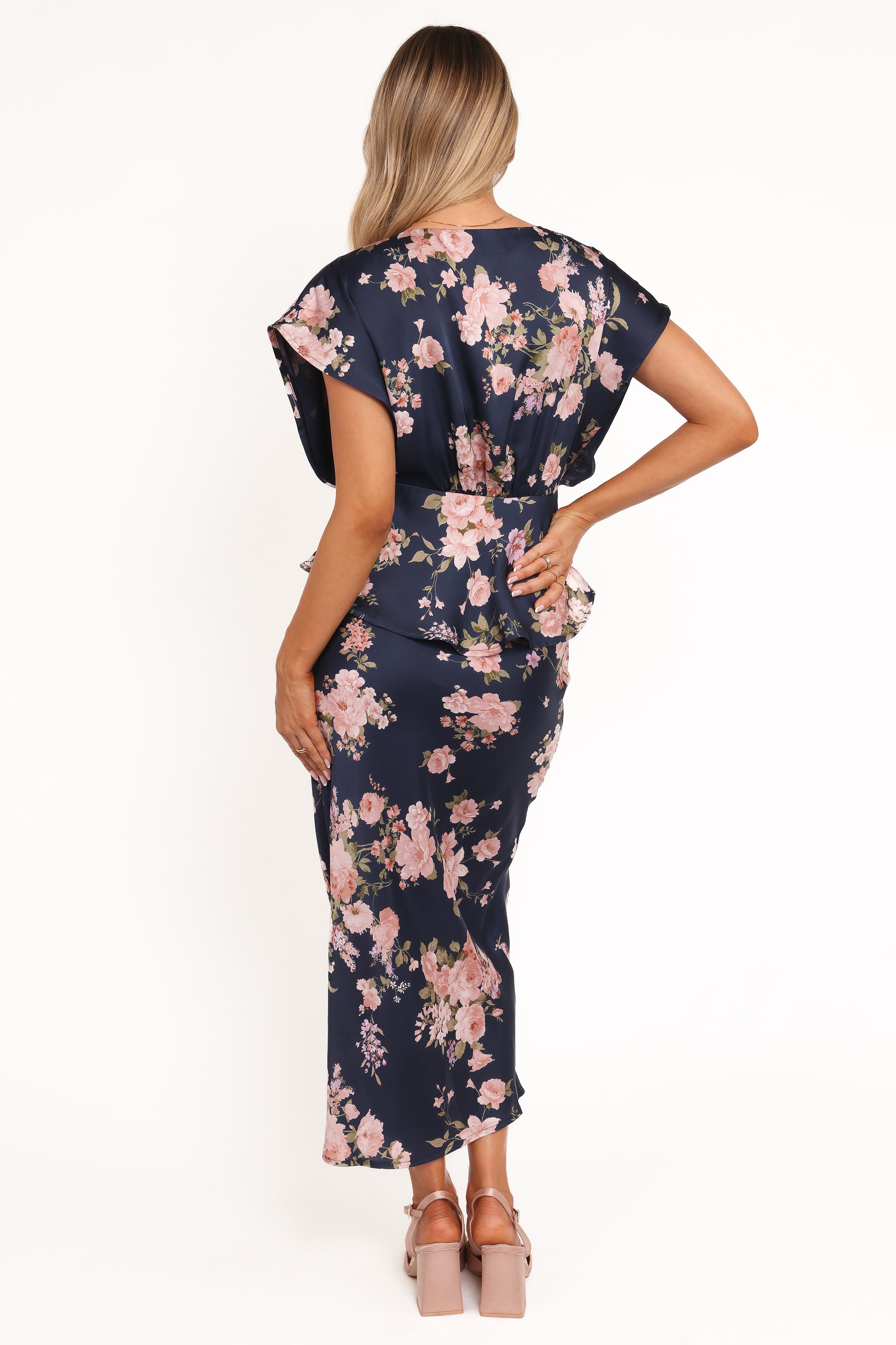 BOTTOMS Kenna Satin Midi Skirt - Navy Floral