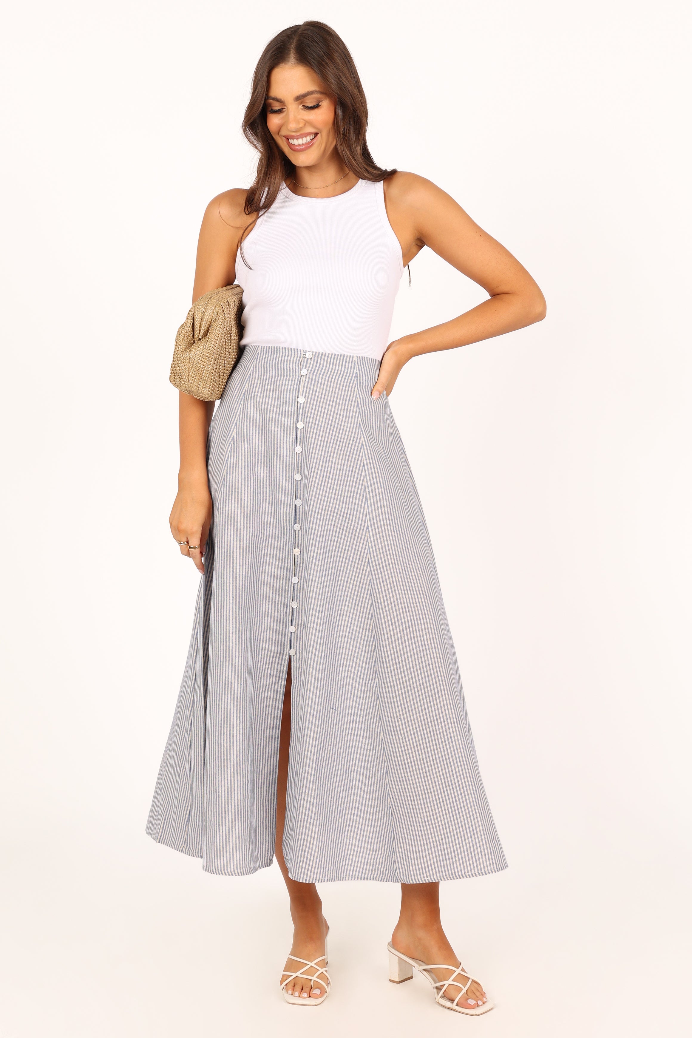 BOTTOMS @Kenny Midi Skirt - Blue Stripe
