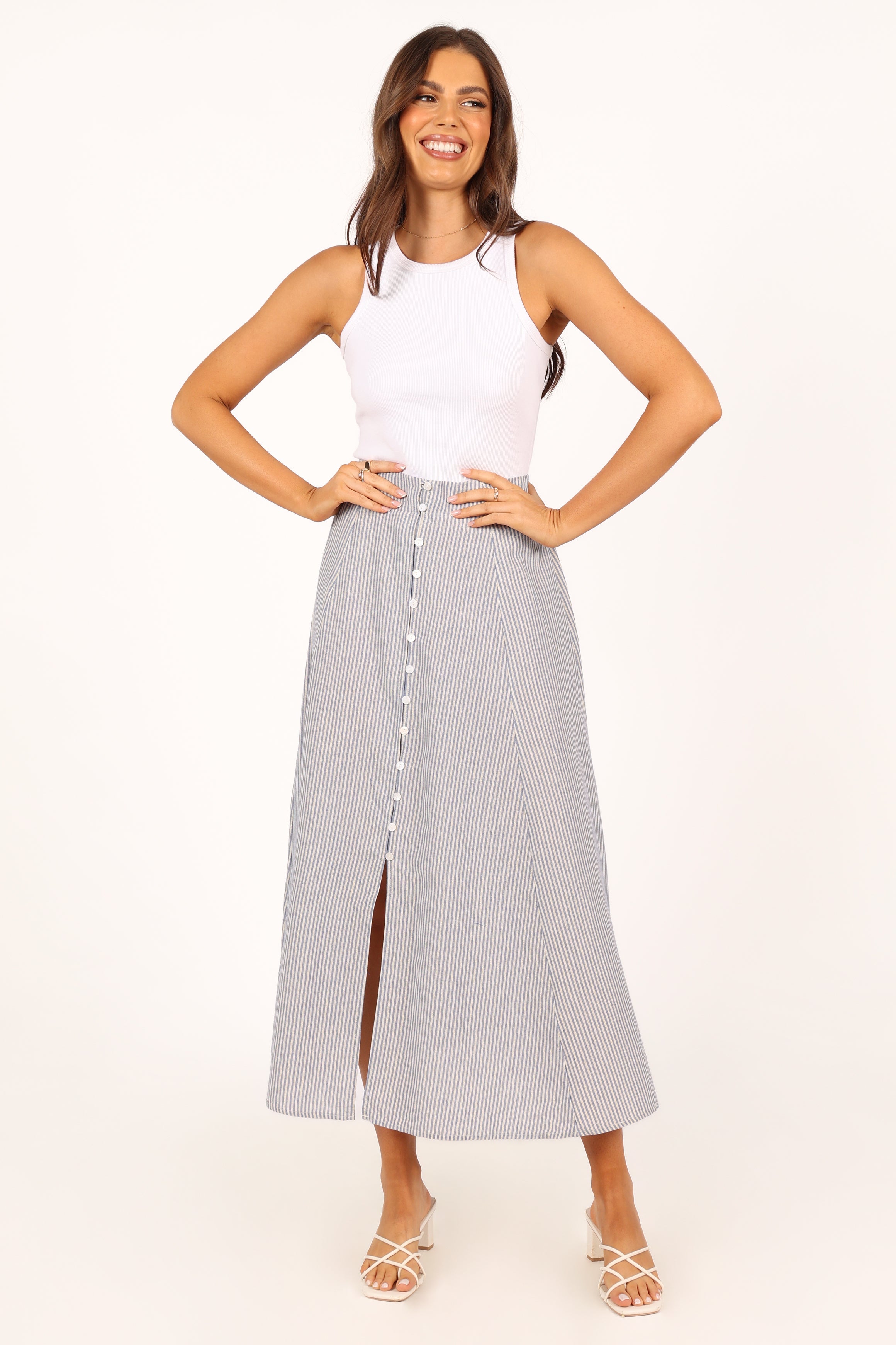 BOTTOMS @Kenny Midi Skirt - Blue Stripe