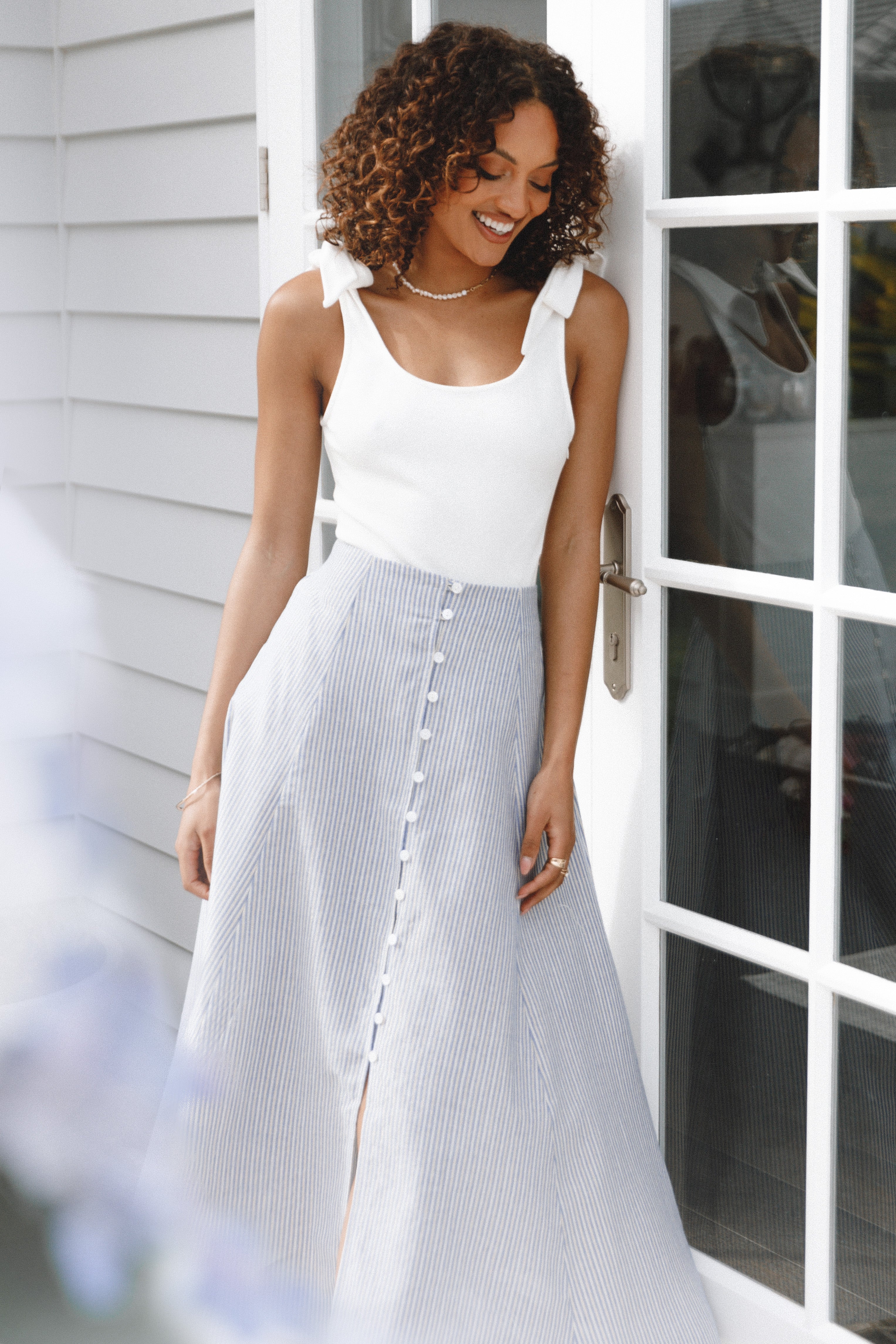 BOTTOMS Kenny Midi Skirt - Blue Stripe