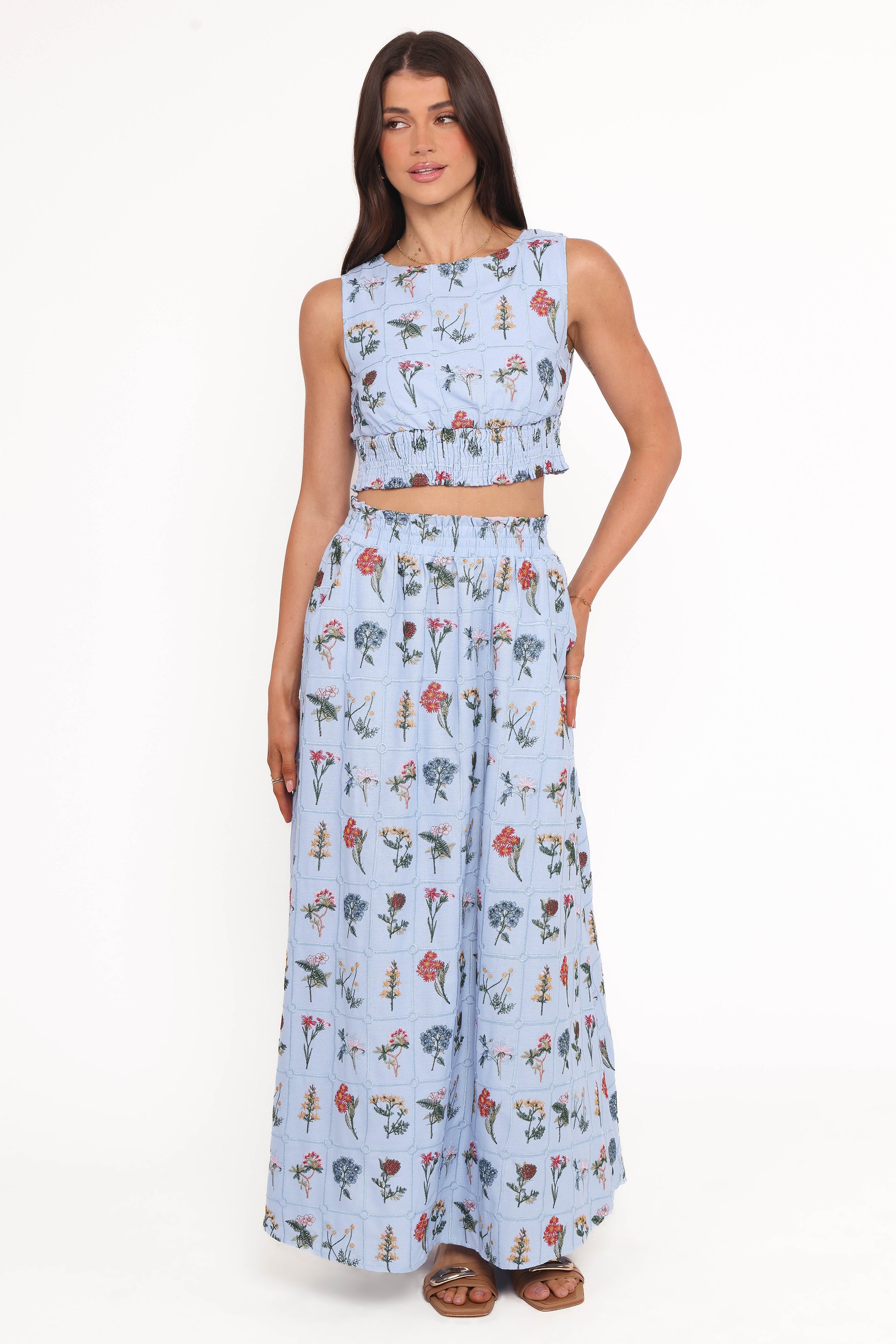 BOTTOMS Kimora Embroidered Maxi Skirt - Blue Floral