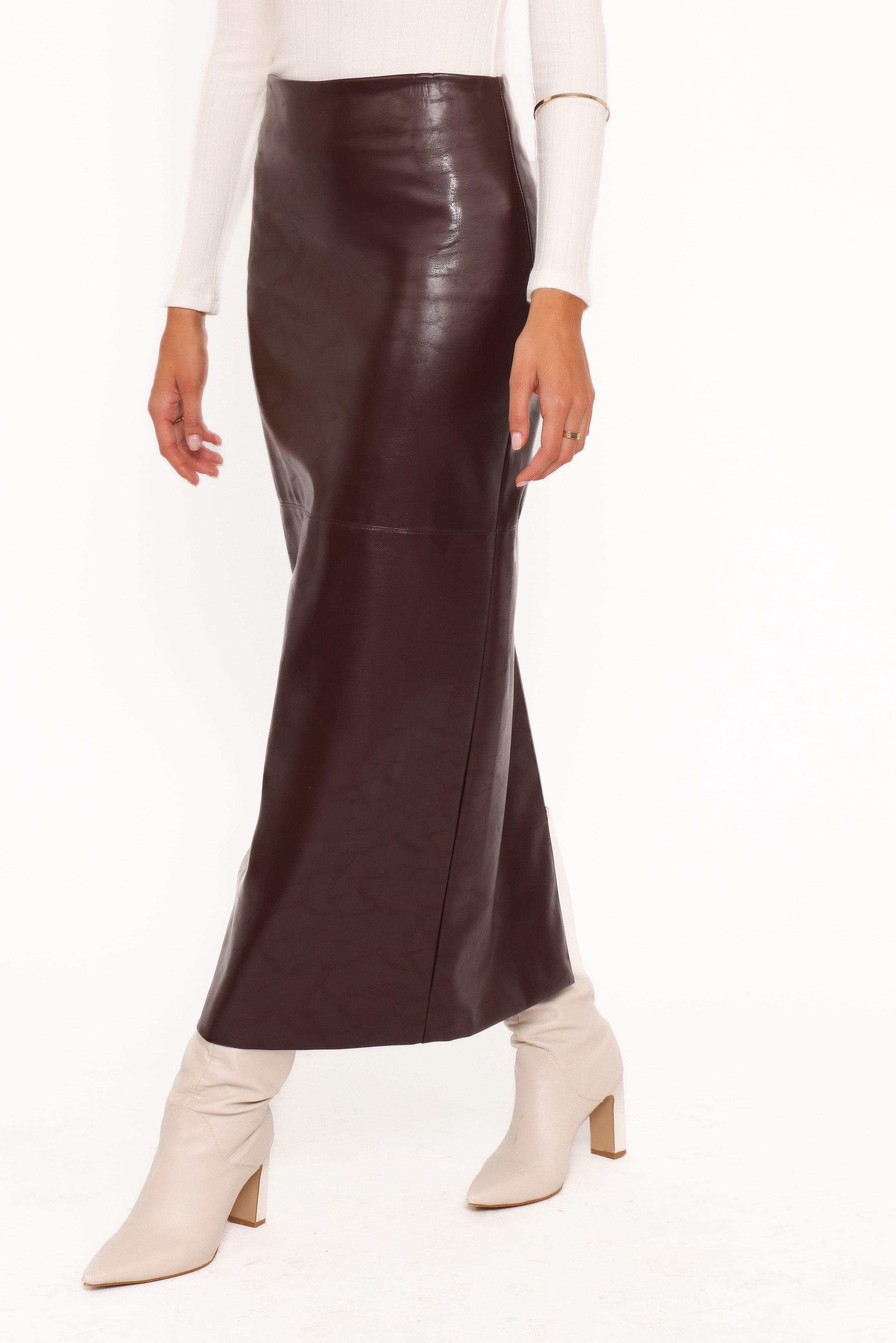 BOTTOMS Koda Faux Leather Column Skirt - Burgundy