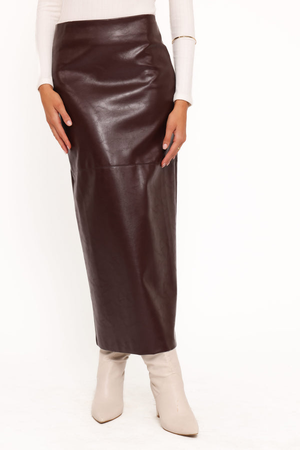 BOTTOMS Koda Faux Leather Column Skirt - Burgundy