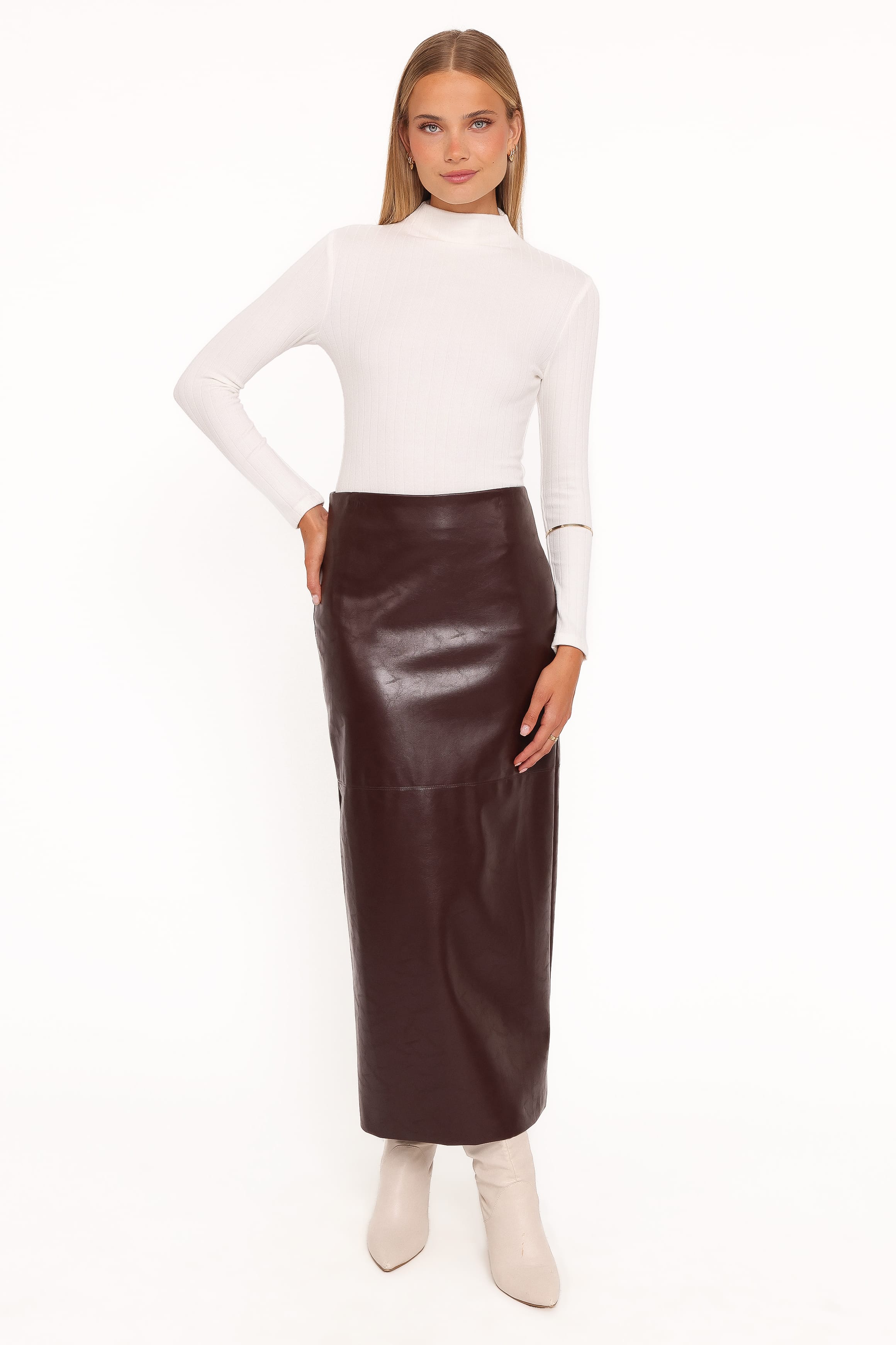 BOTTOMS Koda Faux Leather Column Skirt - Burgundy