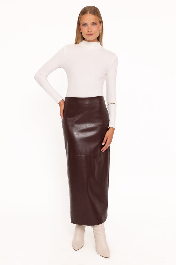 BOTTOMS Koda Faux Leather Column Skirt - Burgundy