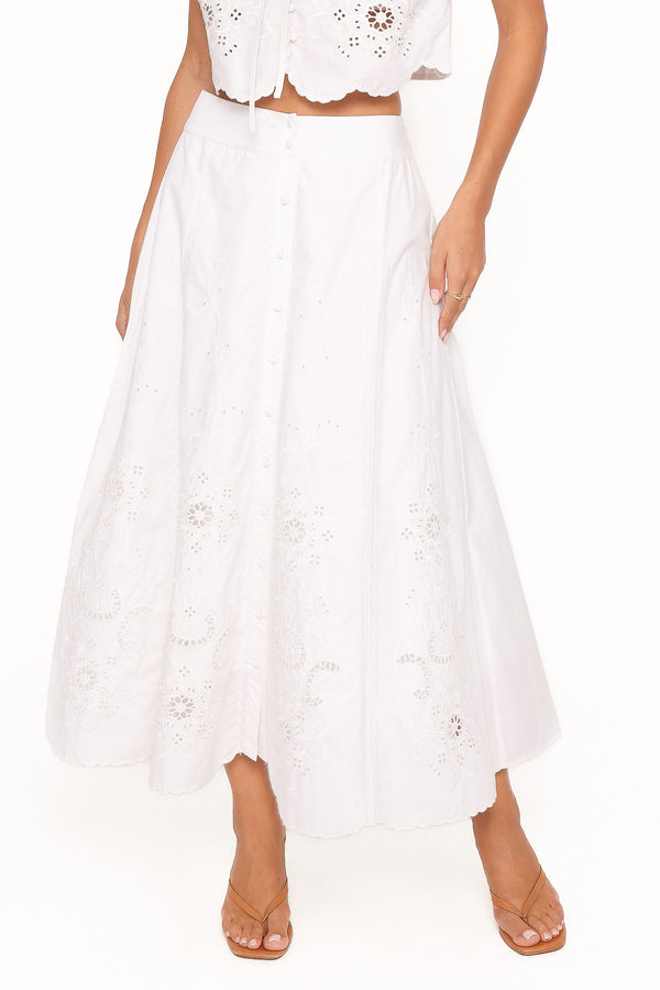 BOTTOMS Kye Midi Skirt - White Broderie