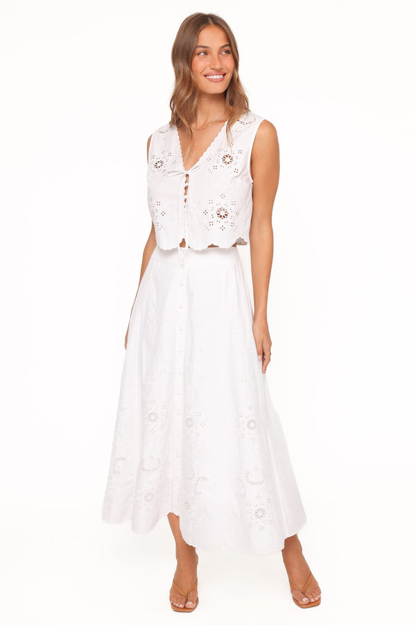 BOTTOMS Kye Midi Skirt - White Broderie