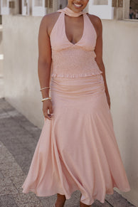 BOTTOMS Lacy Maxi Skirt - Peach Polka Dot