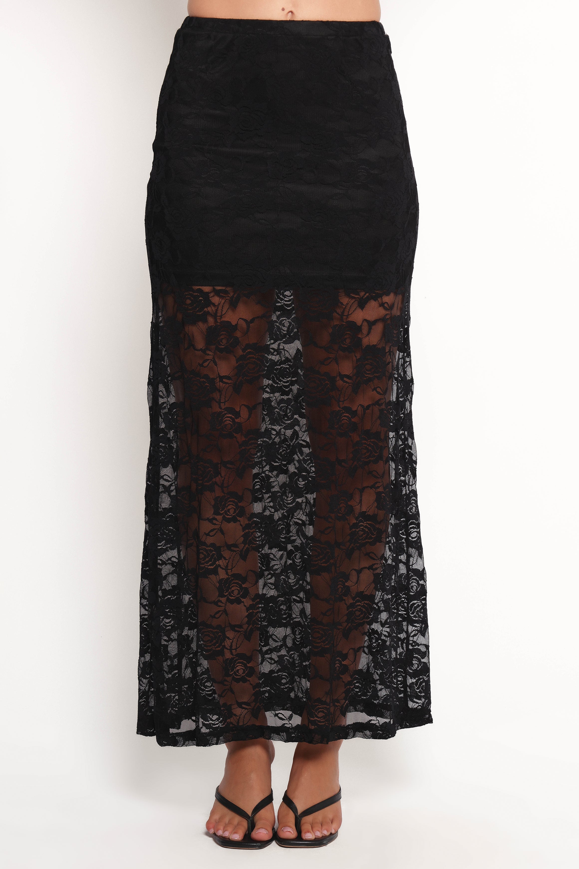 BOTTOMS Laken Sheer Lace Maxi Skirt - Black