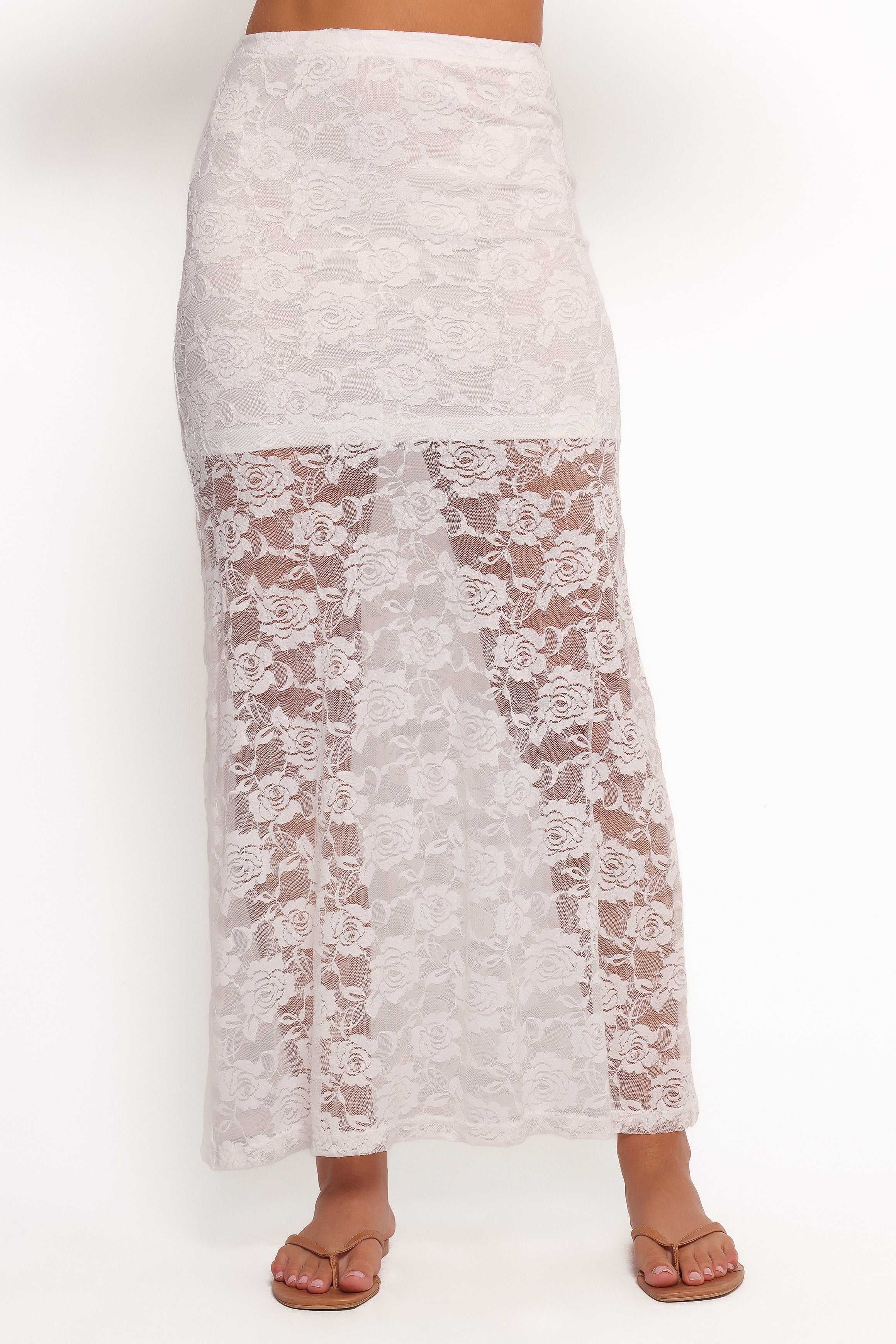 BOTTOMS Laken Sheer Lace Maxi Skirt - White