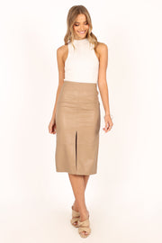 BOTTOMS @Lala Faux Leather Skirt - Beige