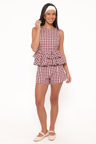 BOTTOMS Landon Fitted Shorts - Burgundy Gingham