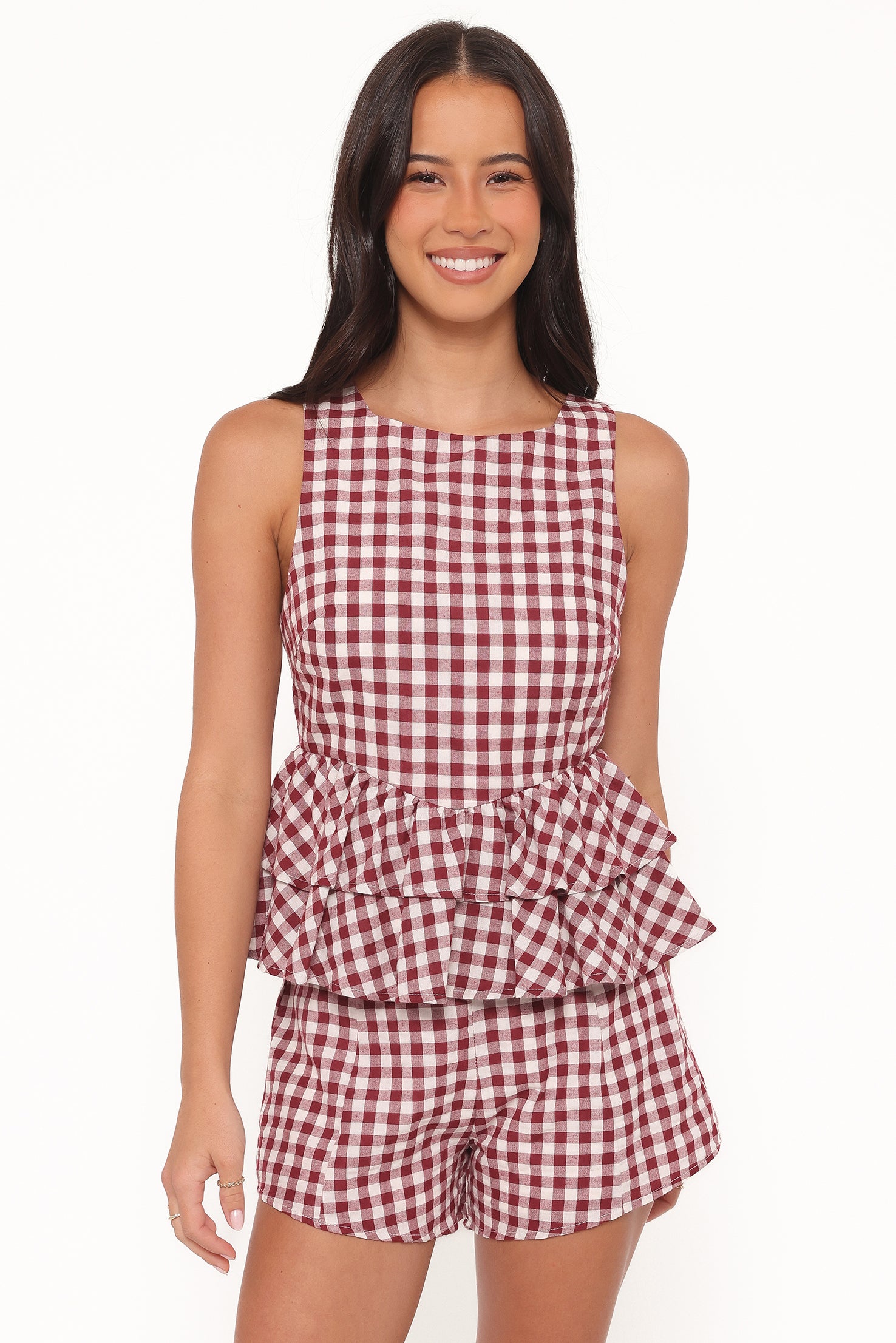 BOTTOMS Landon Fitted Shorts - Burgundy Gingham