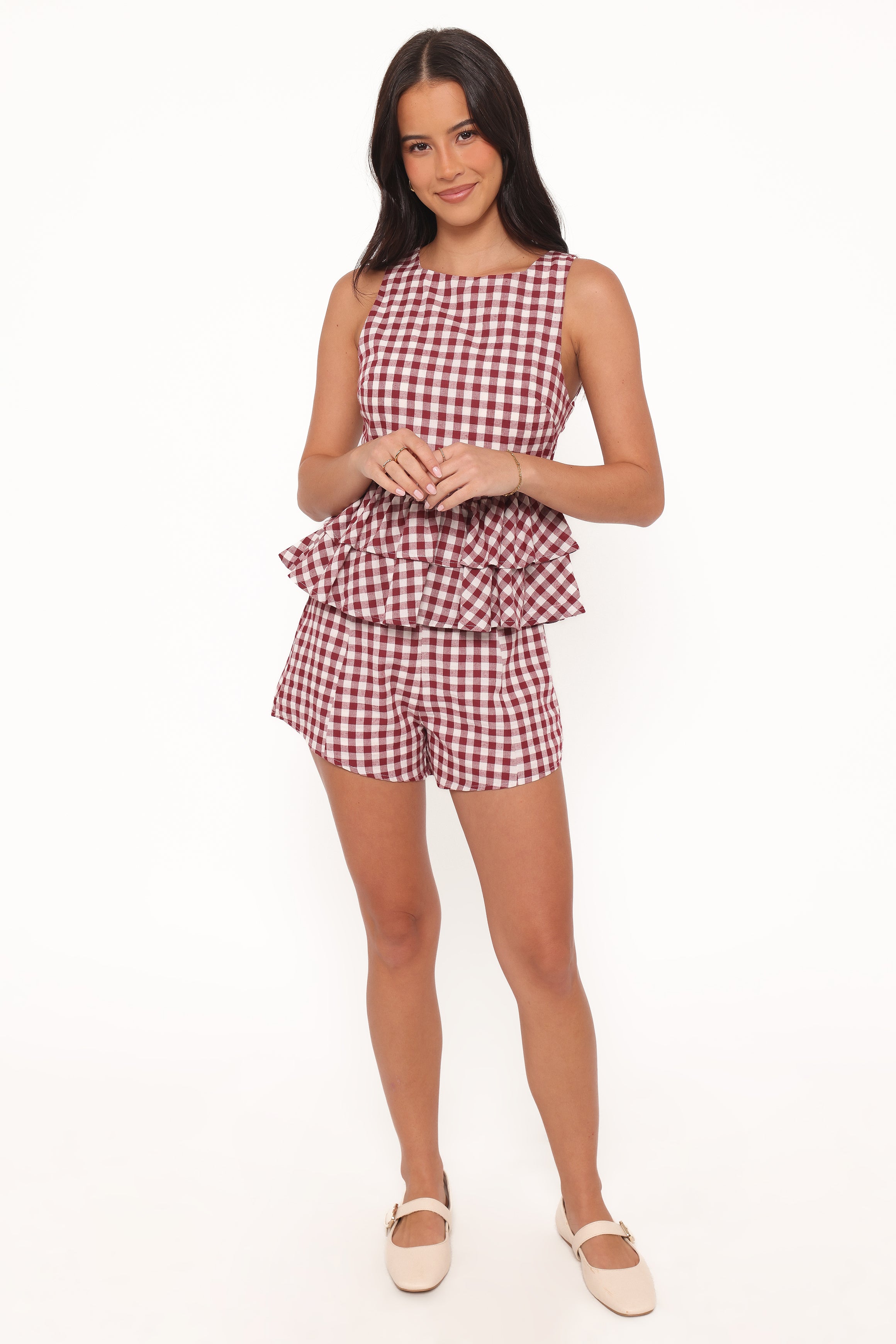 BOTTOMS Landon Fitted Shorts - Burgundy Gingham