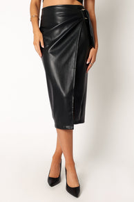 BOTTOMS @Landry Faux Leather Skirt - Black
