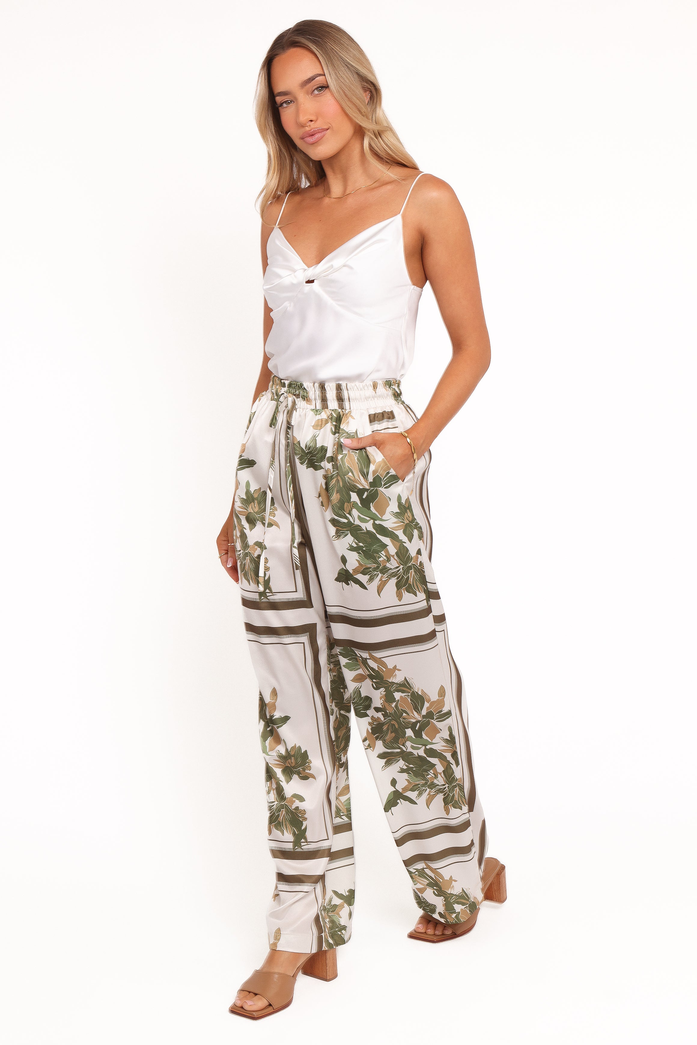BOTTOMS Lara Wide Leg Pants - Olive Print