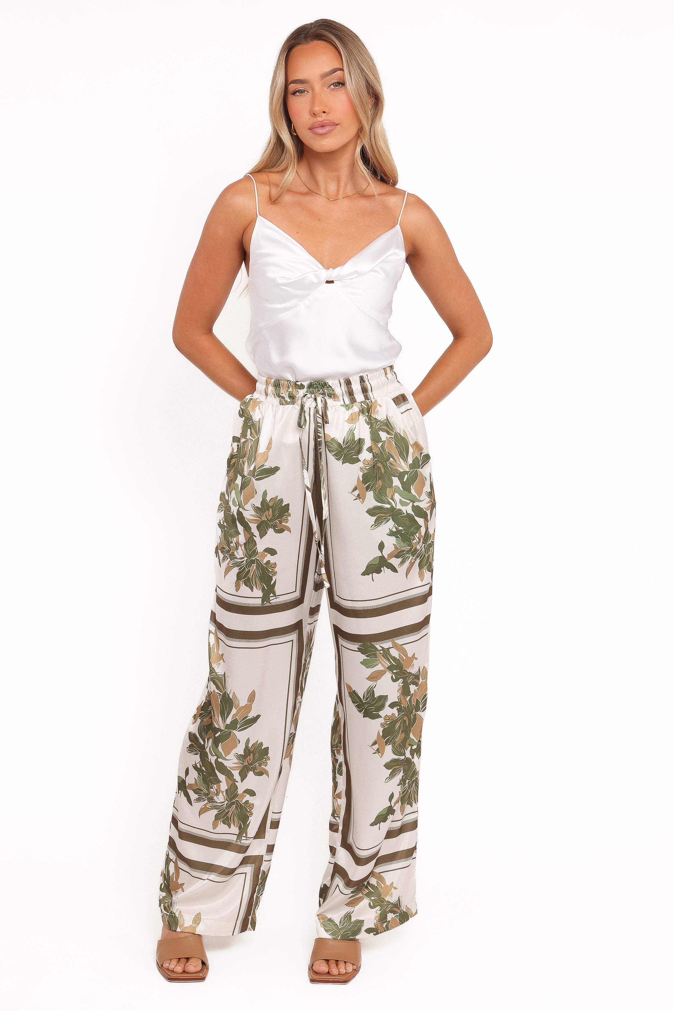 BOTTOMS Lara Wide Leg Pants - Olive Print