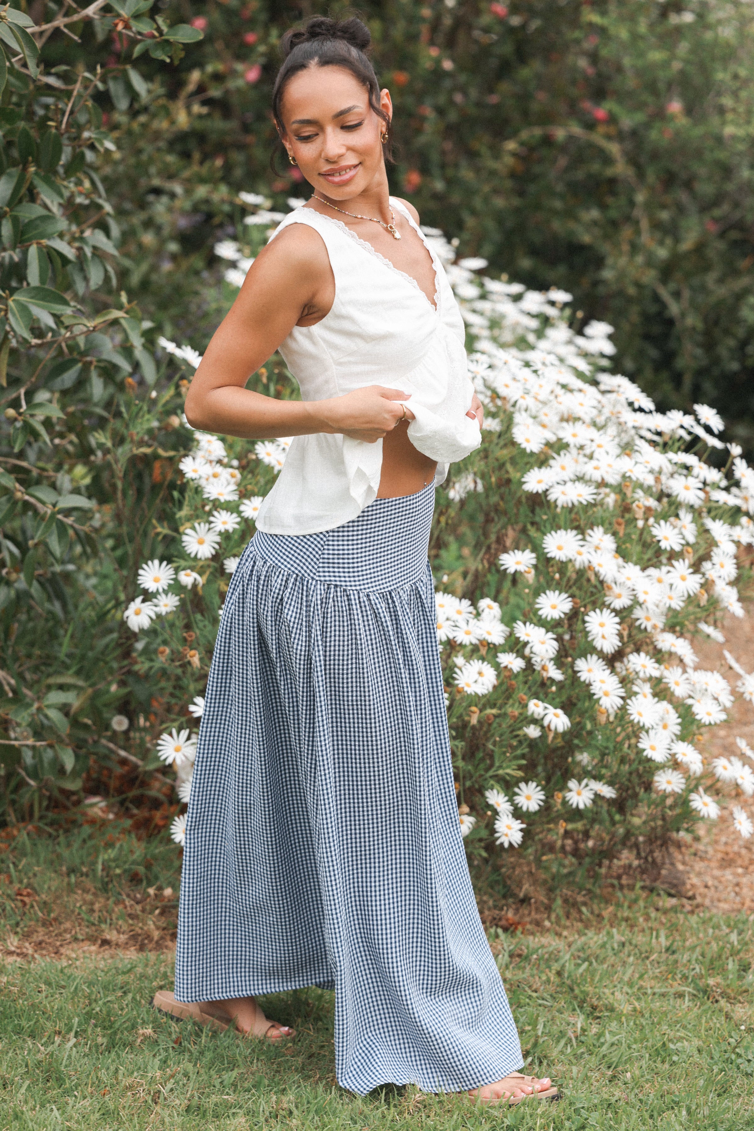 BOTTOMS Laurita Maxi Skirt - Navy Gingham