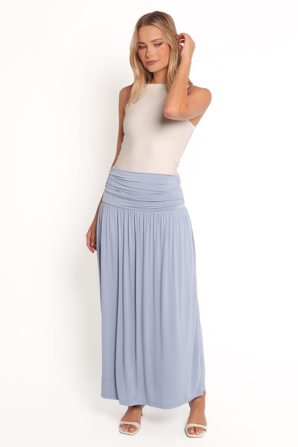 BOTTOMS Lavia Ruched Knit Maxi Skirt - Soft Blue
