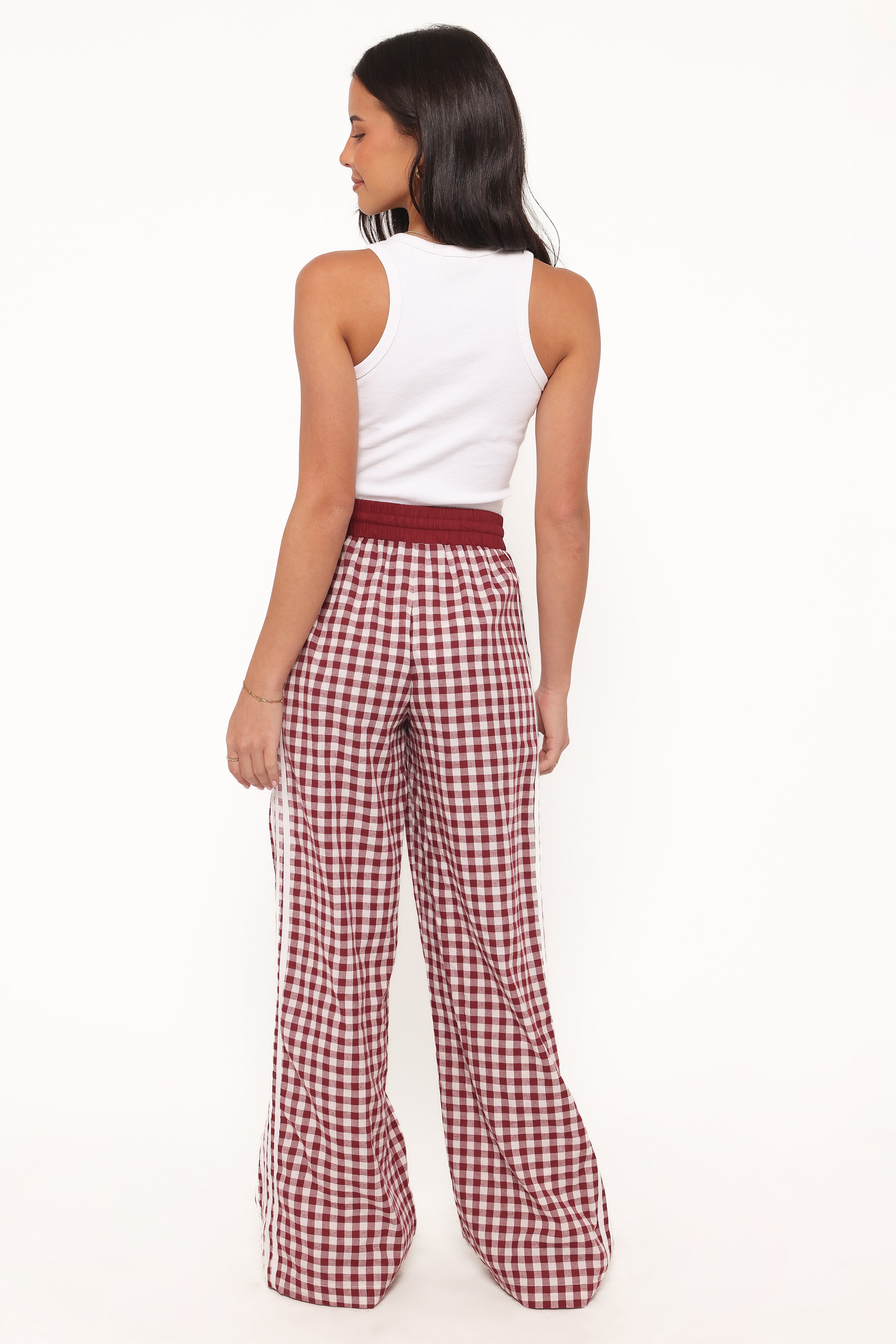BOTTOMS Lawson Track Pants - Burgundy Gingham