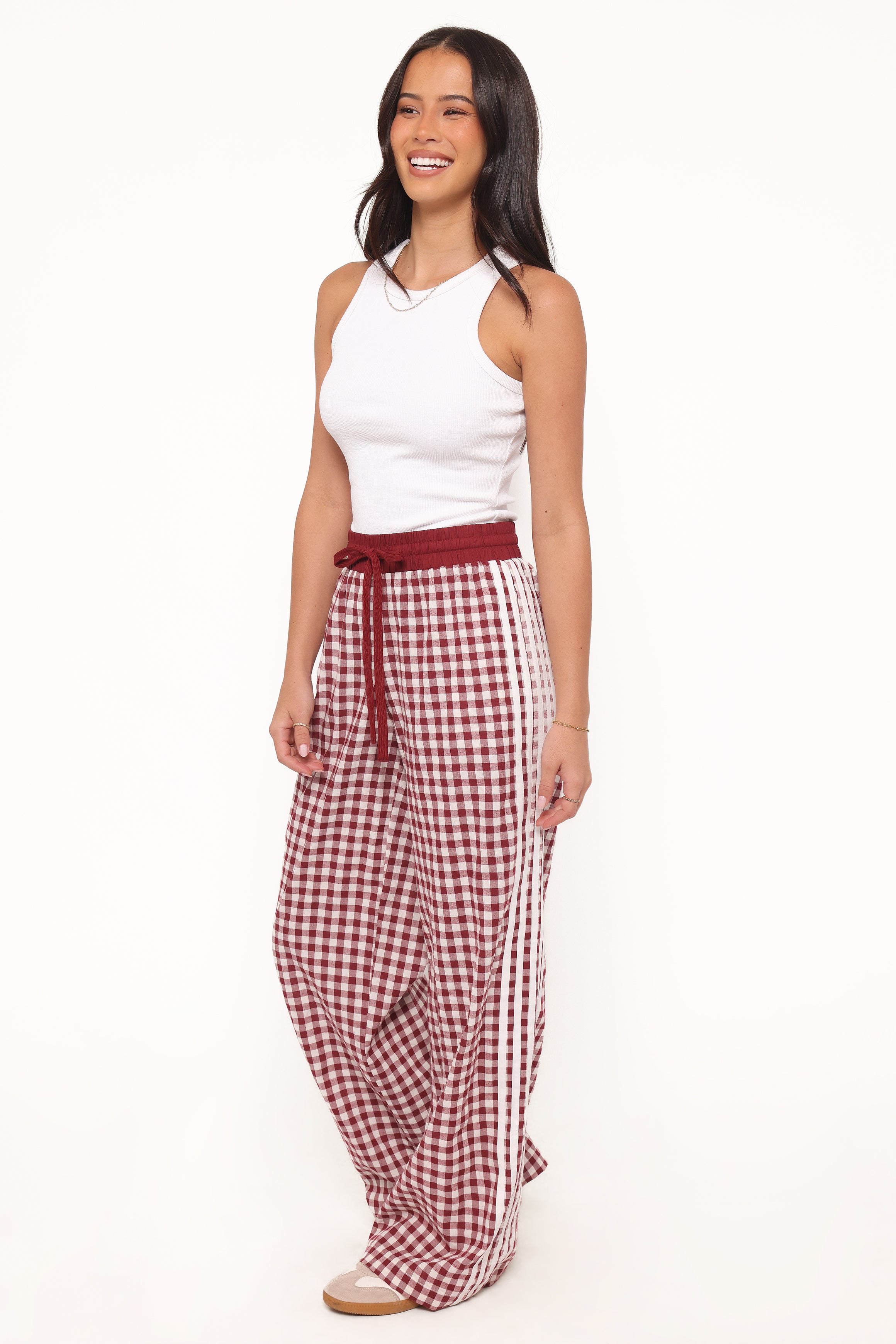 BOTTOMS Lawson Track Pants - Burgundy Gingham
