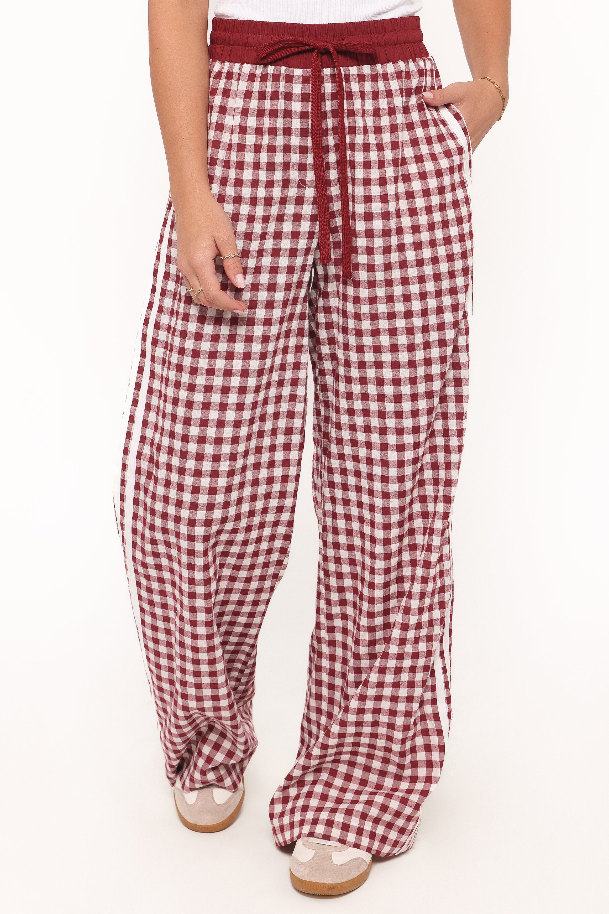 BOTTOMS Lawson Track Pants - Burgundy Gingham