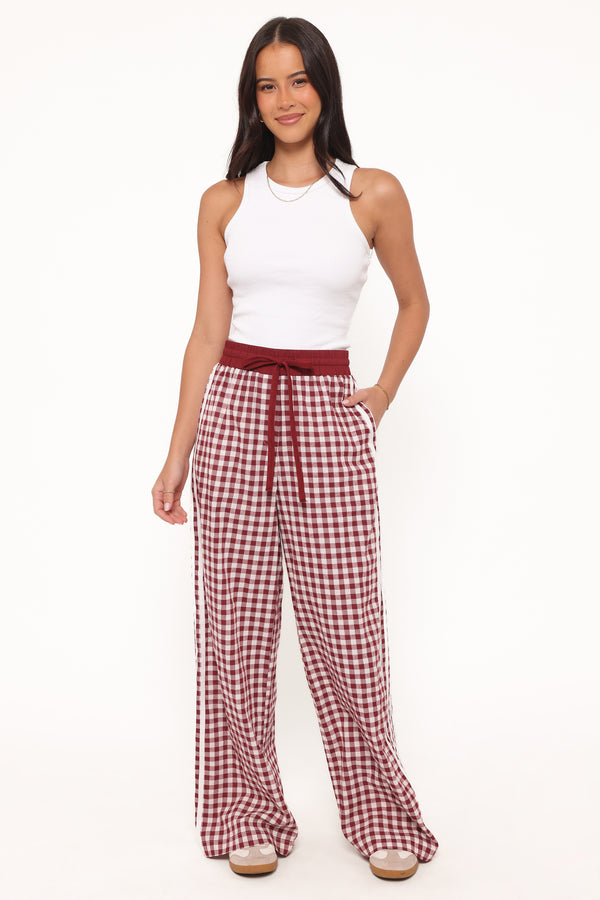BOTTOMS Lawson Track Pants - Burgundy Gingham