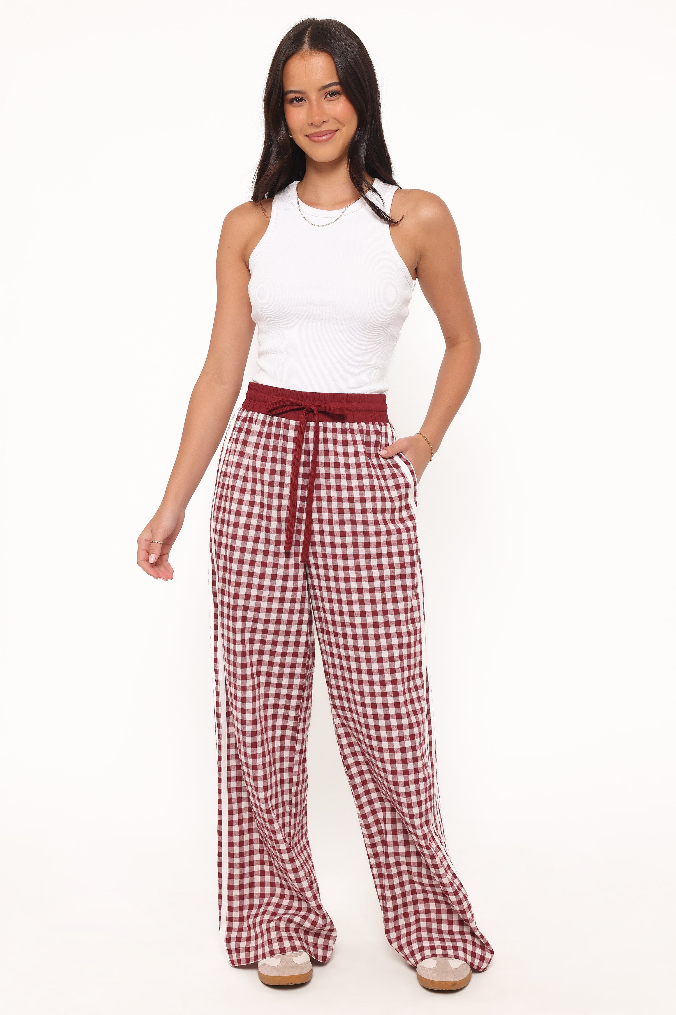 BOTTOMS Lawson Track Pants - Burgundy Gingham