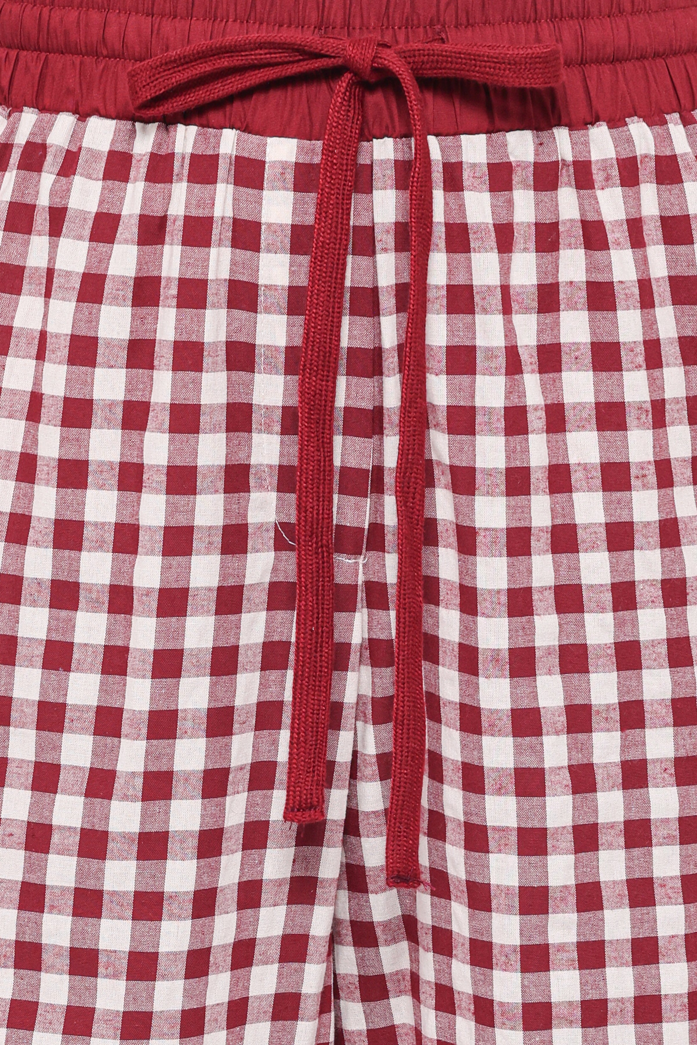 BOTTOMS Lawson Track Pants - Burgundy Gingham