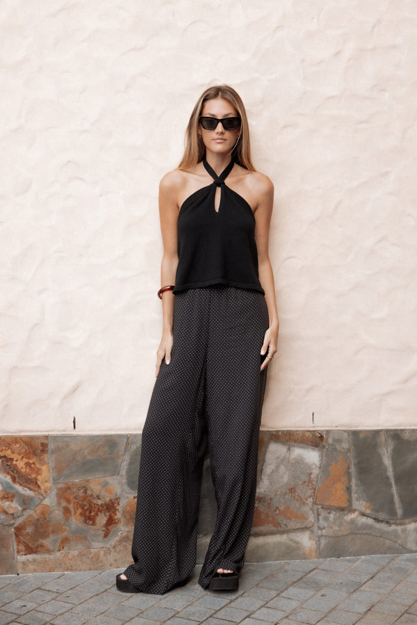 BOTTOMS Lexi Elastic Waist Pant - Black Polkadot