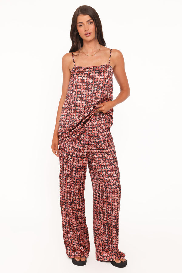 BOTTOMS Lexi Elastic Waist Pant - Red Geometric